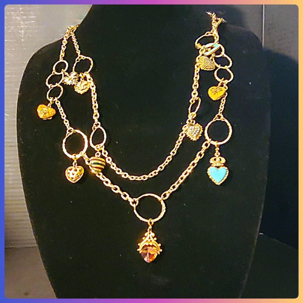 Vintage Heart Charm Necklace - Double Layered